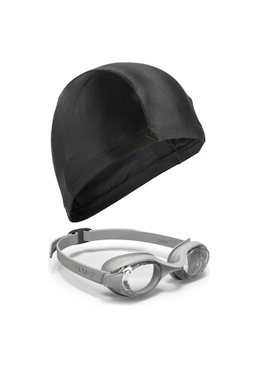 Nabaiji Yüzücü Gözlüğü Gri Ayarlanabilir Buğu Yapmaz + Siyah Bone Çok Renkli