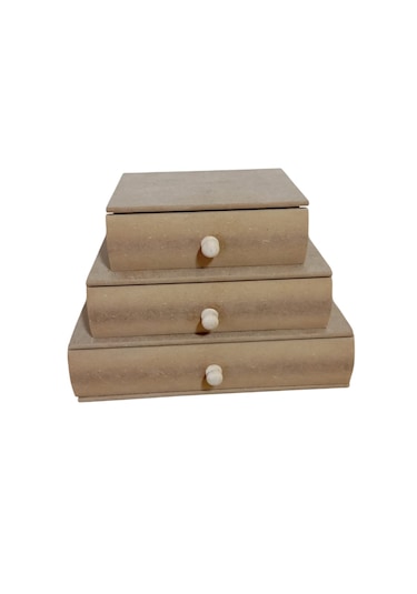 Mdf Kitap Şeklinde 3 Çekmeceli Kutu