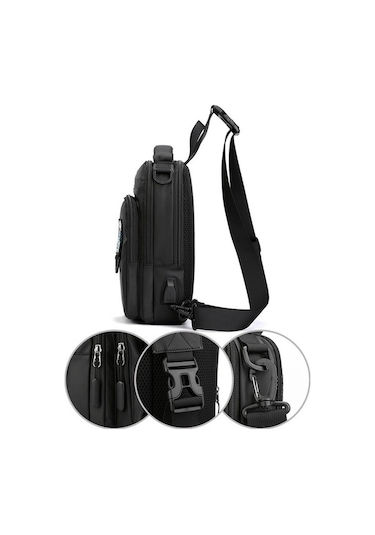 Maoyaya 1100-17 Usb Şarjlı Erkek Göğüs Çantası 001 Siyah