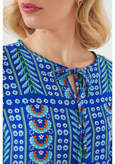 Kadın Desenli Uzun Kol Bluz 970 - Saks Saks