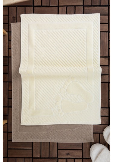 Leoline %100 Pamuk Premium 2'li Ayak Havlusu Kahverengi - Krem