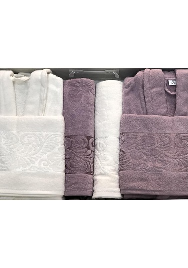 Royam  Eva Gold Kadife Jakarlı Pamuklu 6 Parça Aile Bornoz Seti