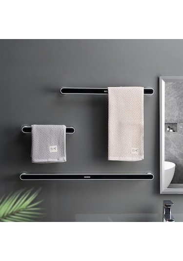 Yunboo Banyo Duş Odası Süpürge Tutucu, Delme Yok Kurulum, Güçlü Süksiyon Cup, Uzunluğunda Siyah, Tek Çubuklu Havlu Rafı, Dayanıklı Plastik Malzeme Diğer