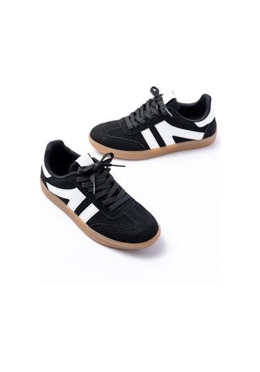 M-1004 Siyah Süet Bağcıklı Termo Taban Günlük Kadın Spor Beyaz