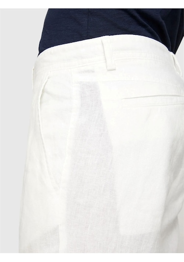 Sisley %100 Keten Slim Fit Bermuda Şort Erkek Beyaz Şort - 325p4aghs9010 Krem