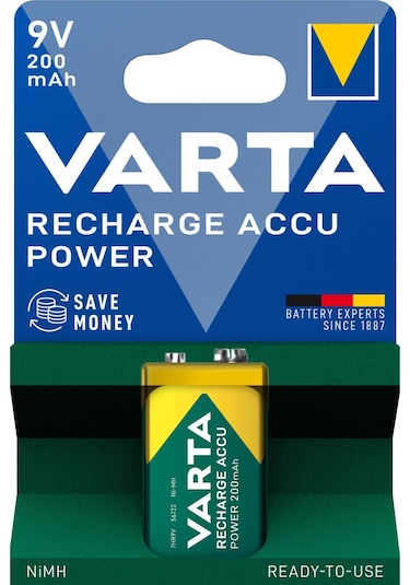 Varta Power Şarj Edilebilir 200Mah 9V Pil Tekli Paket