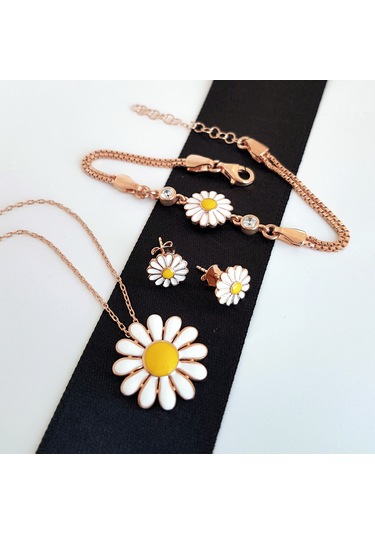 Gümüş Pazarım Papatya Motifli Gümüş Set