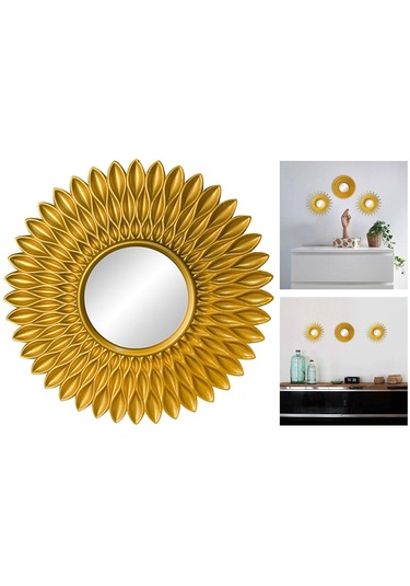 Suntek Yuvarlak Asılı Ayna Ev Şifonyer Dekor Duvar Aynaları Çiçek Şekilli Altın