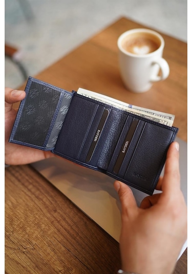 Bayderi Lisande Hakiki Deri Kibar Erkek Cüzdanı - Lacivert