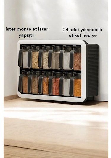 Standlı 12li Kendinden Yapışkanlı Kaşıklı Etiketli Kapaklı Bahara Siyah