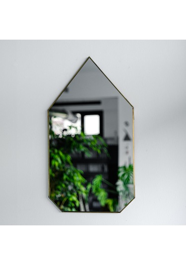 Ayna Duvar Askılı Zincirsiz Geometrik 50x30cm Antik Pirinç