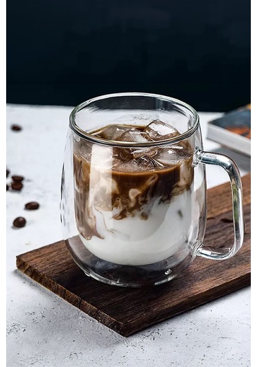 2 Adet Kulplu Çift Cidarlı Cam Çay Ve Kahve Kupası 250 Ml