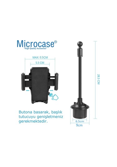 Microcase Araç Içi Bardaklıktan Monte Telefon Tutucu Siyah Al2910