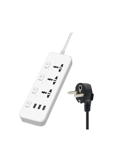 T14 2m 2500w 3 Fiş + 3-usb Bağlantı Noktası Anahtarlı Çok Fonksiyonlu Soket, Özellikler: Ab Fişi Beyaz Diğer