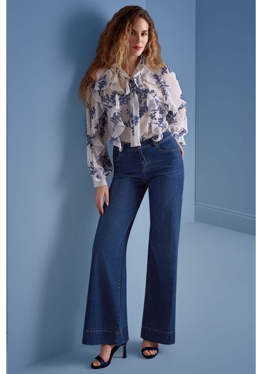 Uzun Kollu Çok Renkli Şifon Gömlek Çok Renkli