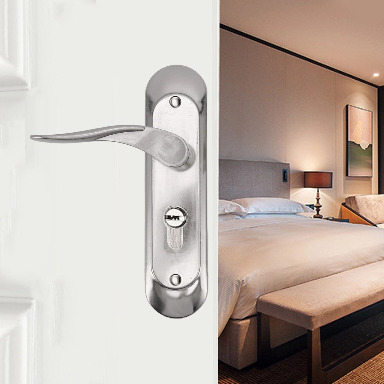 Geeroyoo Stainless Steel Odun Kapı Kilidi - Ev İçi Yatak Odası Kilit Seti, Dayanıklı Konstruksiyon, Kolay Kurulum, Ev Genel Kullanım