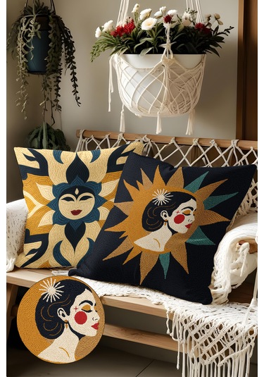 2 Li Nakış Desenli, Çift Taraflı Baskı, Kırlent Kılıfı Seti 18