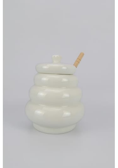 Acar Pamira Ahşap Kaşıklı Porselen Bal Kavanozu - Yam-06128