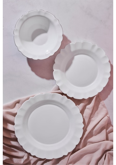 Sunflower Opal 18 Parça 6 Kişilik Yemek Takımı Beyaz Beyaz