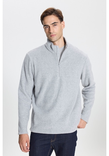 2'li Paket Standart Fit Bato Yaka Soğuk Geçirmez Sweatshirt Polar Gri Melanj - Siyah