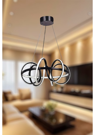 Ey Shop Siyah Çember Model 3 Renk Led Avize Beyaz&sarı&günışığı Siyah