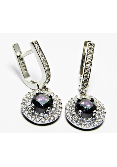 Lilahgümüştr Gümüş Mistik Topaz Taşlı Yuvarlak Kadın Kolye Küpe