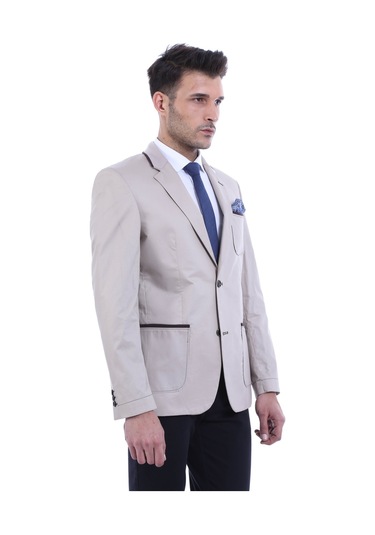 Çift Düğmeli Cepli Erkek Krem Ceket- Wessi Krem