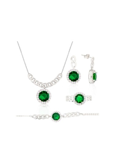 925 Ayar Gümüş Zümrüt Takı Seti Zincir Detay