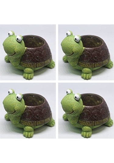 Florada Dekoratif Kaplumbağa Saksı 4'lü Set, Sevimli Hayvanlar