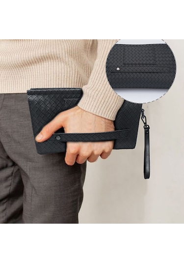 Lenyes Lb531 Brett Dokuma Pu Mat Deri Bilek Tasarımlı Çizilmeye Dayanıklı Aksesuar El Çantası Siyah