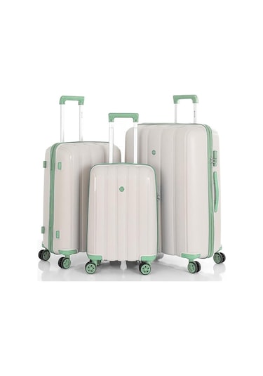 Mçs 3lü Set Kırılmaz Silikon Seyahat Valizi Bavulu V305 Kemik Su Yeşili Bej