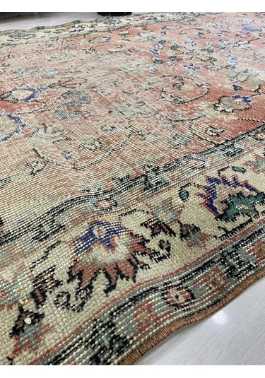 El Dokuma Eskitme 115X192 Kiremit Mavi %100 Yün Vintage Halı ! Yeşil