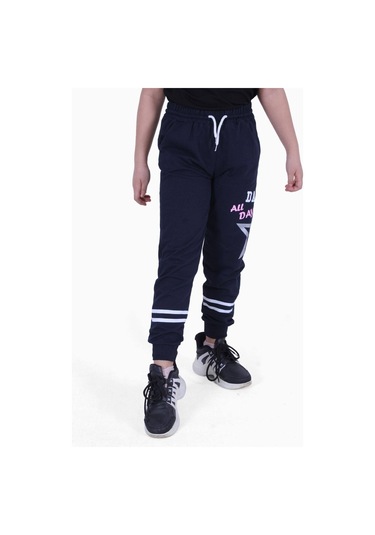 Fyk Kids All Day Yazı Baskılı Kız Çocuk Eşofman Altı Lacivert