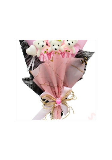 6 Ayıcıklı Buket, 55cm X 35cm - Pembe