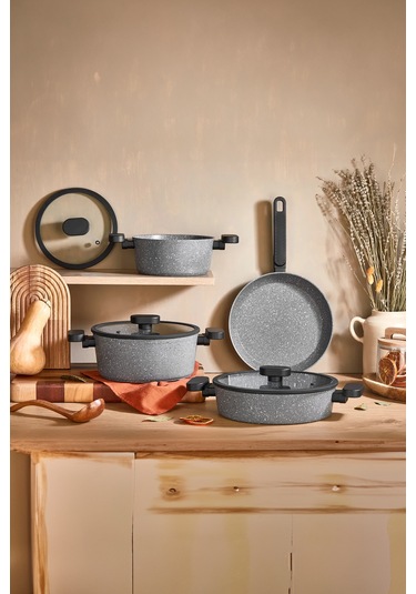 7 Parça Valeria Granit Tencere Seti - Gri