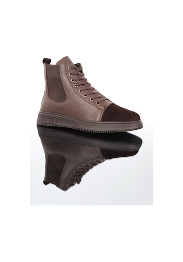 Konfores 1352 Anatomik Tabanlı Hakiki Deri Fermuarlı Erkek Spor B Kahverengi