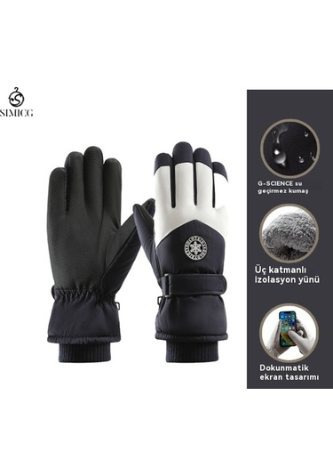 Kayak Sıcak Rüzgar Geçirmez Su Geçirmez Dokunmatik Ekran Eldiveni Mavi Beyaz