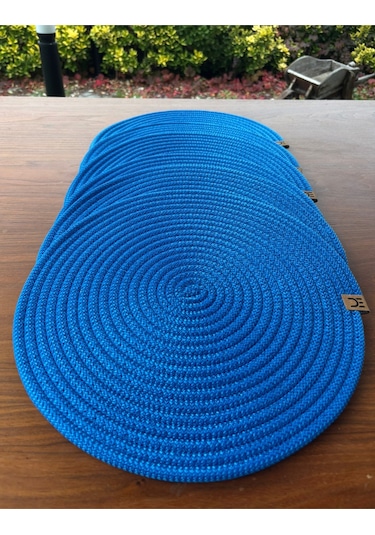 6 Lı Yuvarlak Supla Takımı Kolay Temizlenebilir, Modern Sofralar İçin Koyu Mavi