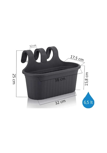 Omnipazar So-tom2 Tombik Askılı Balkon Saksı 6.5 Lt Antrasit 6 Adet