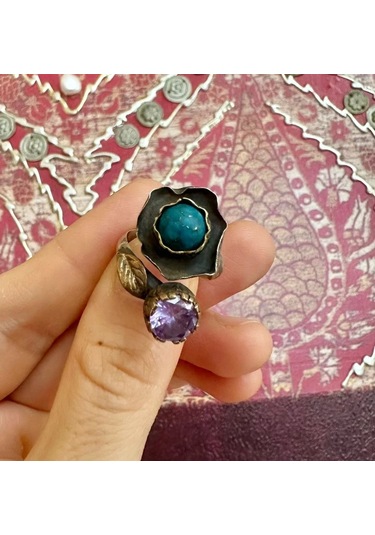 Allahverdi Türkmen Turkuaz Amatist Gümüş Yüzük