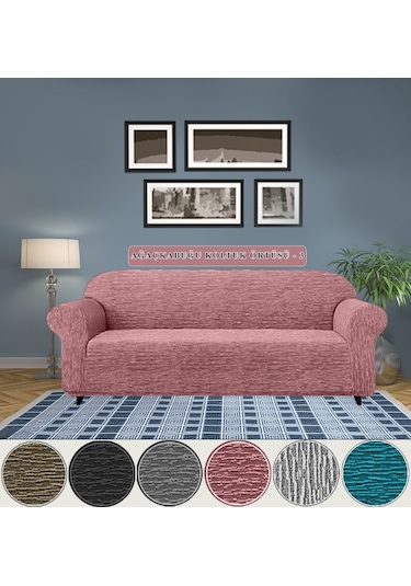 Jakarlı Koltuk Örtüsü , Kanepe Örtüsü ,chester Örtüsü Pembe