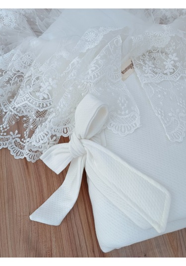 Dantelli Bebek Battaniyesi %100 Pamuklu Doğal Organik Uyku Kundağı Hediyelik Yenidoğan Mevlütlük Knd45516 Ekru