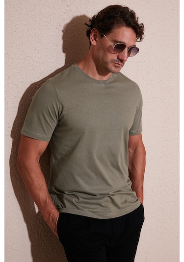 Buratti Pamuklu Regular Fit Bisiklet Yaka Erkek T Shirt 59020204 Vizon Yeşili