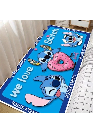 Fochsia Happy Disney Stitch Yoga Matı Lilo Donut Desenli Katlanır Yıkanabilir Halı