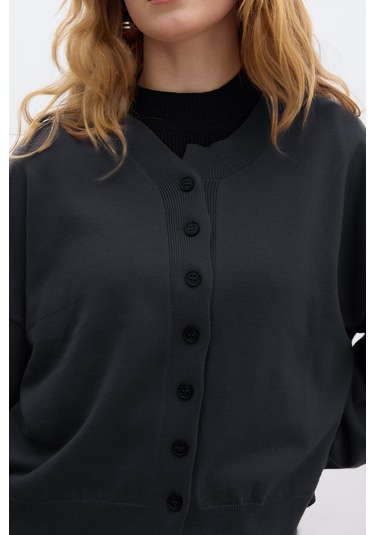 Yumuşak Dokulu Oversize Triko Hırka Antrasit Antrasit