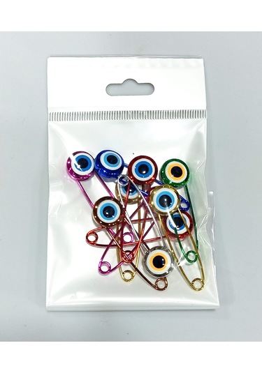 5 Cm Mineli Nazar Boncuklu Çengelli İğne 10 Lu Paket