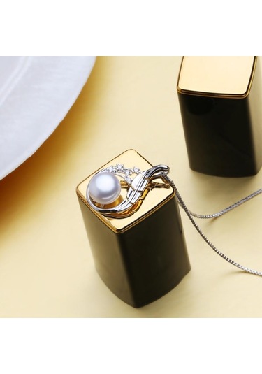 Siyah Lsooyh Moda Tüy Doğal Tatlı Su Inci Kolye Takı Setleri Kübik Zirkonya Cilp Küpe Siyah