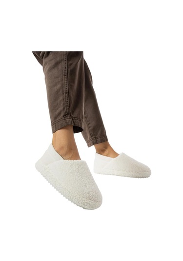 Kadın Lastikli Kaymaz Taban Peluş Havlu Kumaş Ev Ayakkabısı Panduf Beyaz-beyaz Beyaz