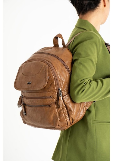 Y.s.deri Orta Boy Kadın Sırt Çantası Vegan Deri Bayan Çantası 30 25 Cm Çok Cepli Yumuşak Doku 001