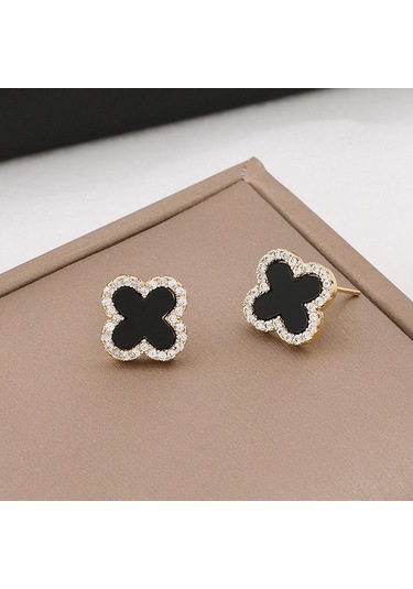 Gümüş Rhinestone Yonca Saplama Küpe Kadınlar İçin Moda Parlak Rhinestone Dört Yapraklı Yonca Küpe Hiçbir Alerji Küpe Takı Çok Renkli